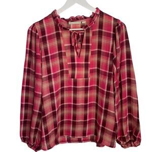 Sunny Leigh Ruffle Trim Plaid Blouse W-225 New with Tag Sz M
